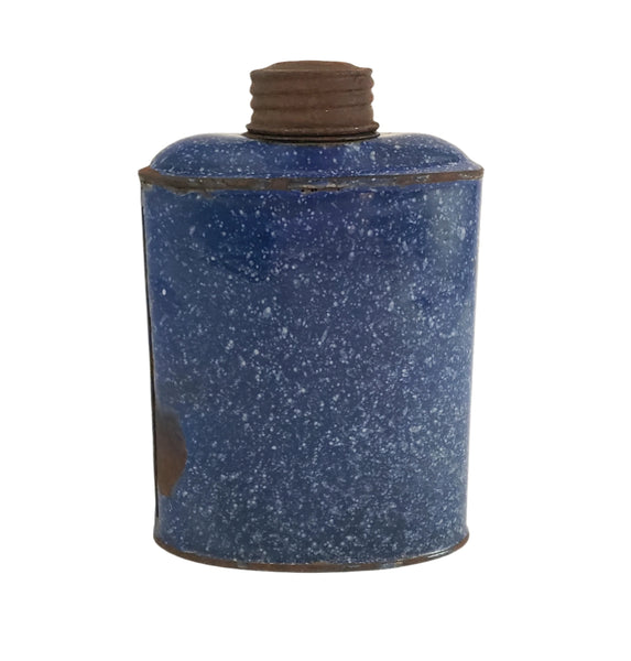 Antique Blue Enameled Flask with Original Lid