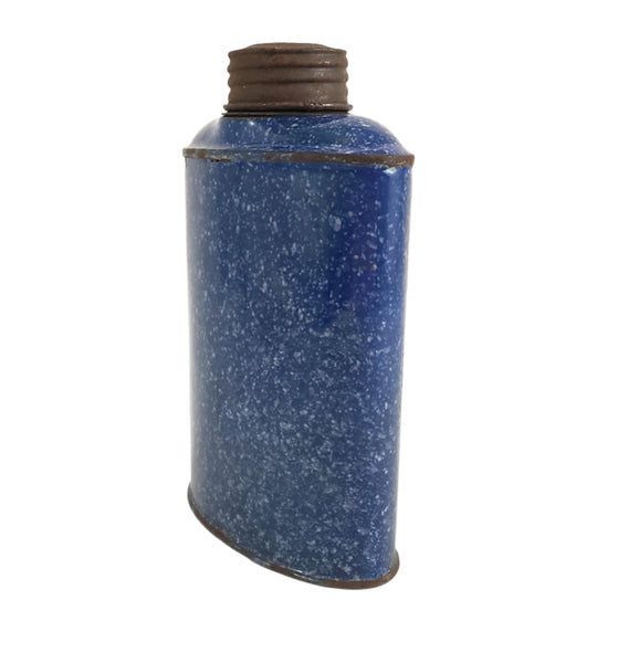 Antique Blue Enameled Flask with Original Lid
