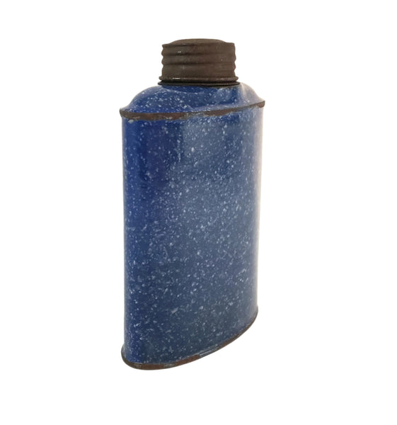 Antique Blue Enameled Flask with Original Lid