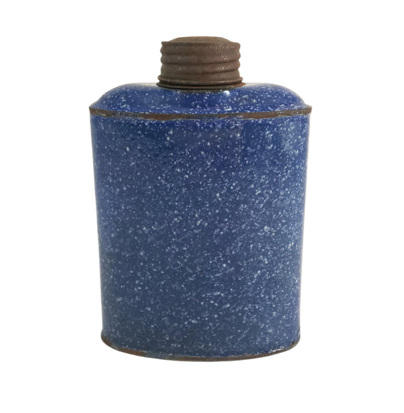 Antique Blue Enameled Flask with Original Lid