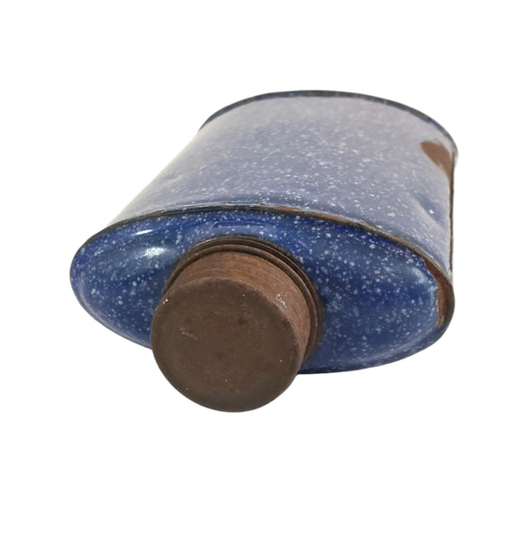 Antique Blue Enameled Flask with Original Lid