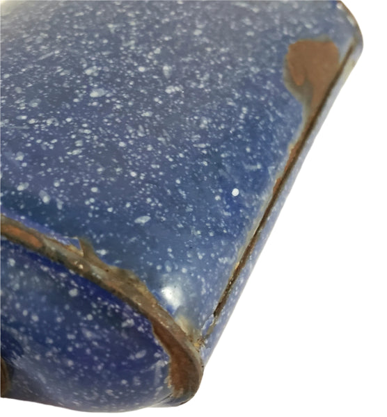 Antique Blue Enameled Flask with Original Lid