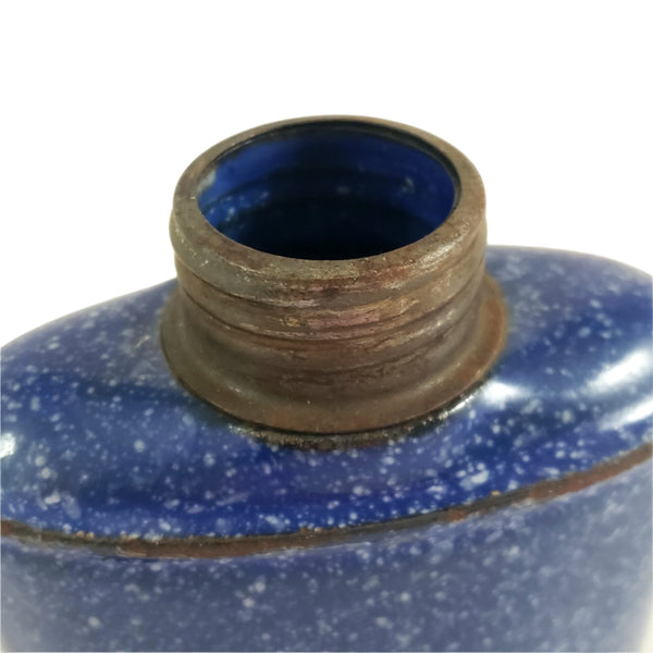 Antique Blue Enameled Flask with Original Lid
