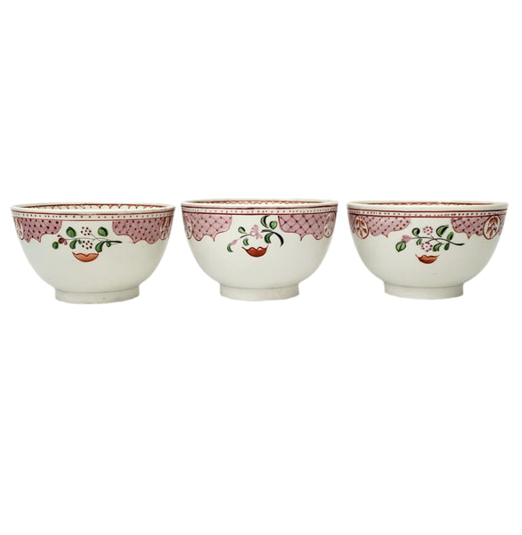 Antique Handless Cups & Saucers Set of 3 Whimsical Floral Pearlware England