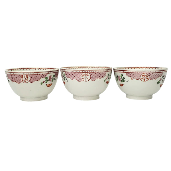 Antique Handless Cups & Saucers Set of 3 Whimsical Floral Pearlware England