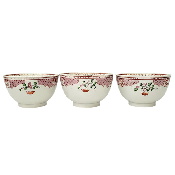 Antique Handless Cups & Saucers Set of 3 Whimsical Floral Pearlware England