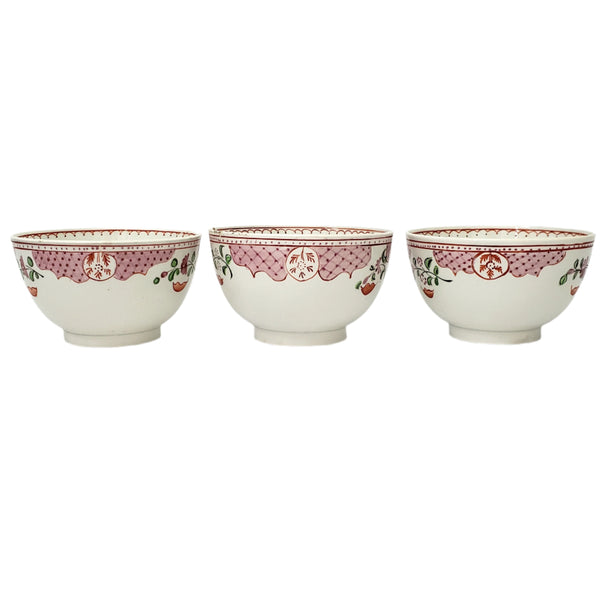 Antique Handless Cups & Saucers Set of 3 Whimsical Floral Pearlware England