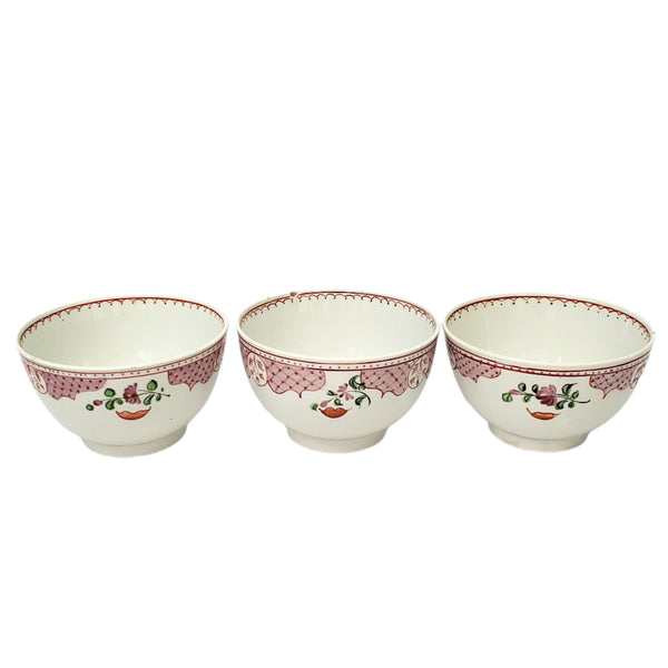 Antique Handless Cups & Saucers Set of 3 Whimsical Floral Pearlware England