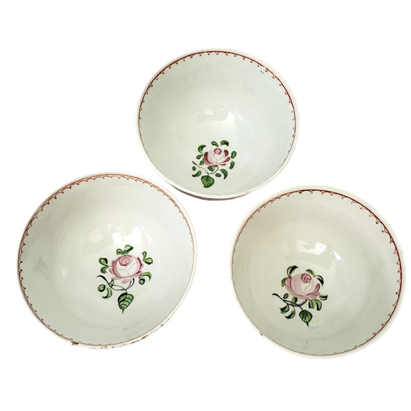 Antique Handless Cups & Saucers Set of 3 Whimsical Floral Pearlware England