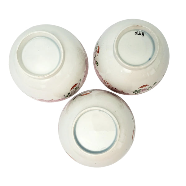 Antique Handless Cups & Saucers Set of 3 Whimsical Floral Pearlware England