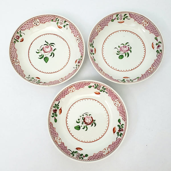 Antique Handless Cups & Saucers Set of 3 Whimsical Floral Pearlware England