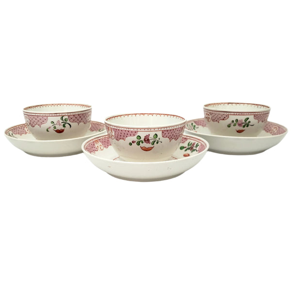 Antique Handless Cups & Saucers Set of 3 Whimsical Floral Pearlware  England 