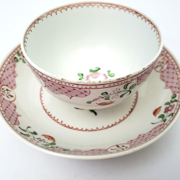 Antique Handless Cups & Saucers Set of 3 Whimsical Floral Pearlware England