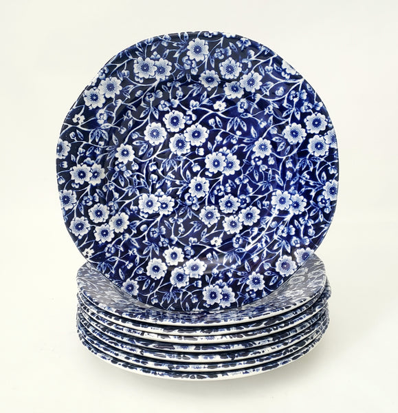 Vintage Royal Crownford Salad Plates Set of 8 Blue Calico Staffordshire England