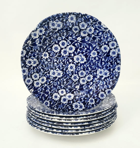 Vintage Royal Crownford Salad Plates Set of 8 Blue Calico Staffordshire England