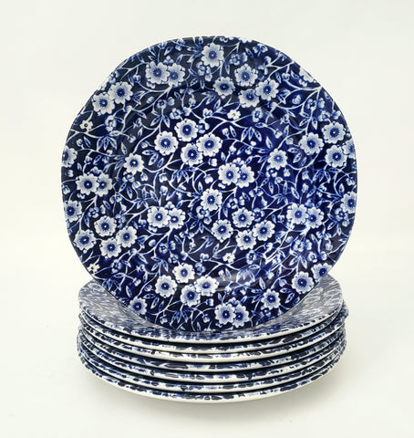 Vintage Royal Crownford Salad Plates Set of 8 Blue Calico Staffordshire England