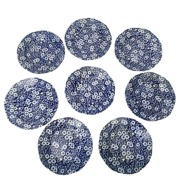 Vintage Royal Crownford Salad Plates Set of 8 Blue Calico Staffordshire England