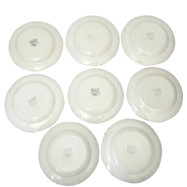 Vintage Royal Crownford Salad Plates Set of 8 Blue Calico Staffordshire England