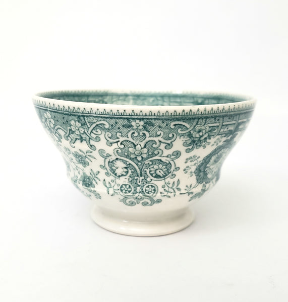 Antique Green Transferware Handleless Cup & Saucer TYROLEAN Staffordshire England