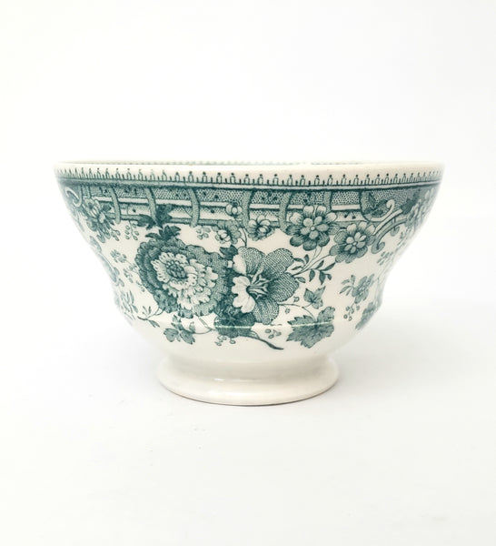 Antique Green Transferware Handleless Cup & Saucer TYROLEAN Staffordshire England