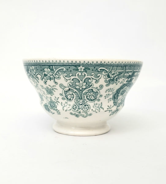 Antique Green Transferware Handleless Cup & Saucer TYROLEAN Staffordshire England