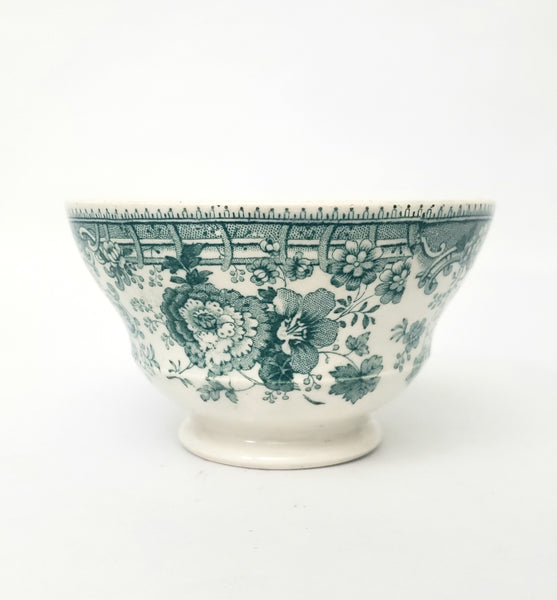 Antique Green Transferware Handleless Cup & Saucer TYROLEAN Staffordshire England