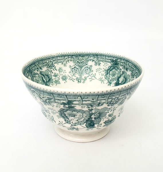 Antique Green Transferware Handleless Cup & Saucer TYROLEAN Staffordshire England
