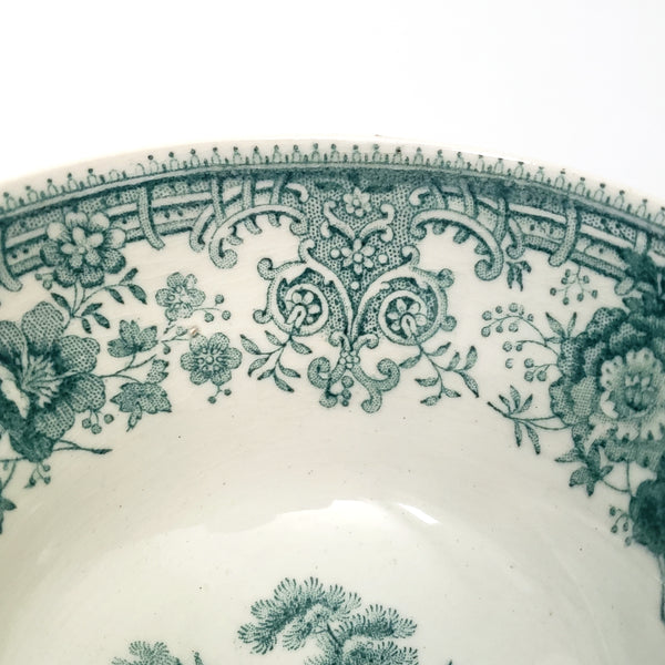 Antique Green Transferware Handleless Cup & Saucer TYROLEAN Staffordshire England