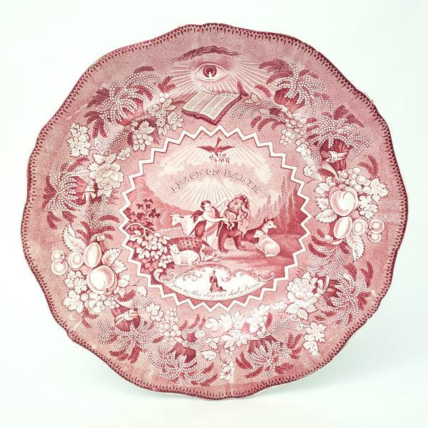 Antique English Red Transferware Plate 10 3/8" Millenium