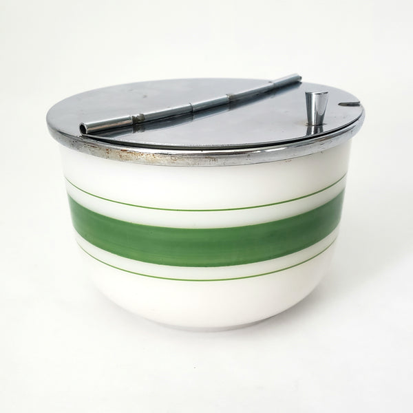 Vintage Art Deco Milk Glass Sugar Bowl Diner Style Flip Top Lid Medco New York