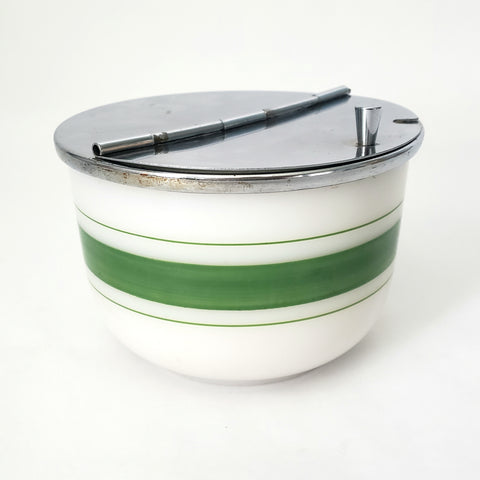 Vintage Art Deco Milk Glass Sugar Bowl Diner Style Flip Top Lid Medco New York
