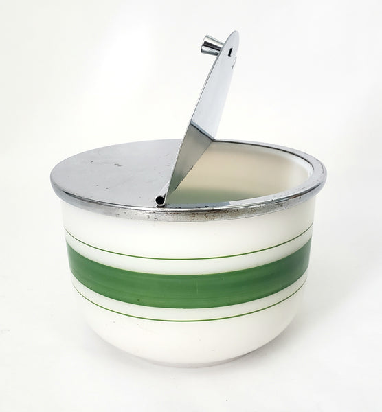 Vintage Art Deco Milk Glass Sugar Bowl Diner Style Flip Top Lid Medco New York