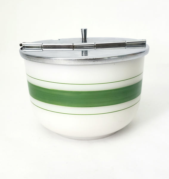 Vintage Art Deco Milk Glass Sugar Bowl Diner Style Flip Top Lid Medco New York