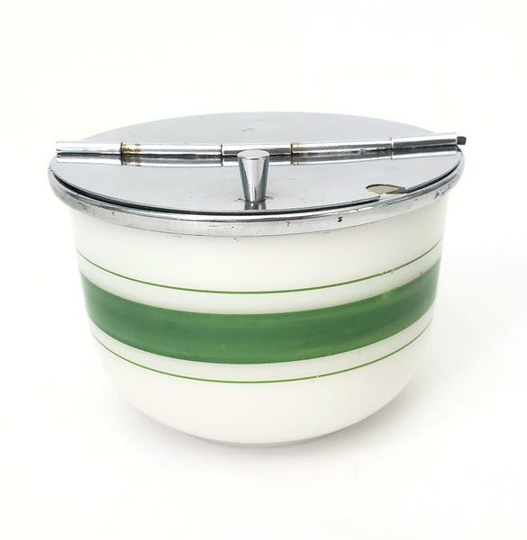 Vintage Art Deco Milk Glass Sugar Bowl Diner Style Flip Top Lid Medco New York