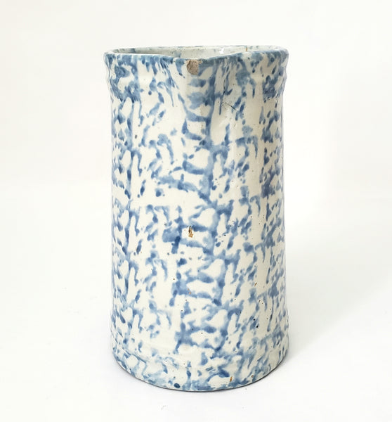 Antique Blue Spongeware Salt Glazed Stoneware Pitcher