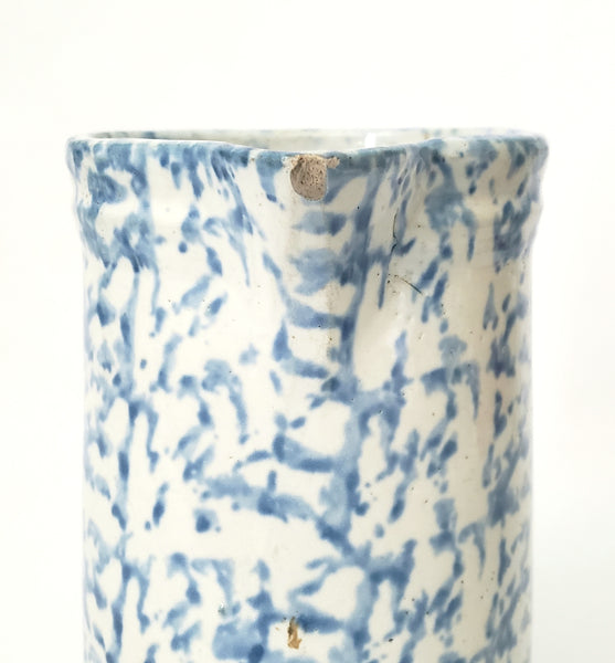 Antique Blue Spongeware Salt Glazed Stoneware Pitcher