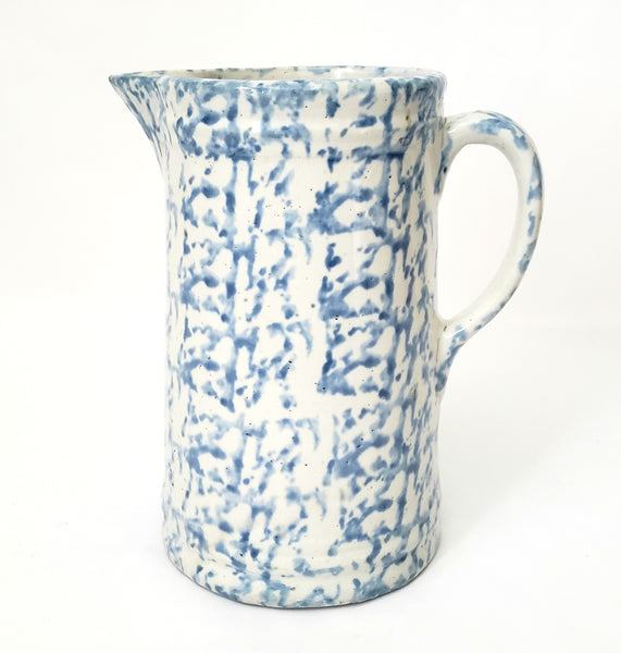 Antique Blue Spongeware Salt Glazed Stoneware Pitcher