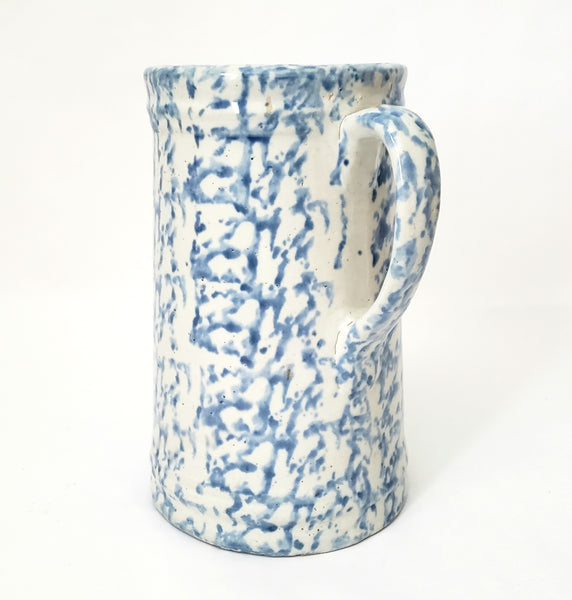 Antique Blue Spongeware Salt Glazed Stoneware Pitcher