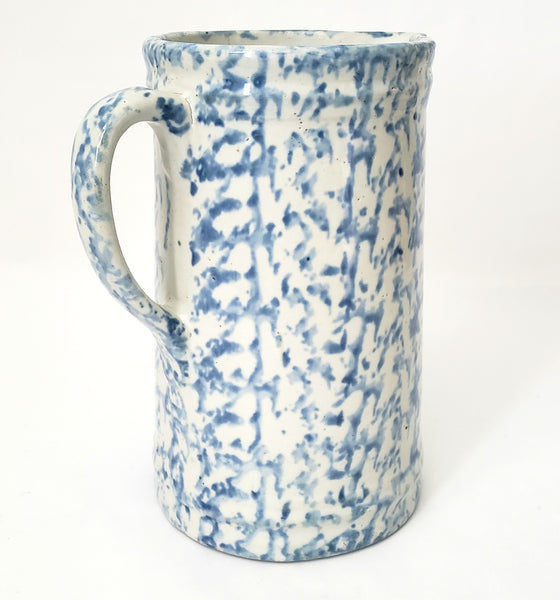 Antique Blue Spongeware Salt Glazed Stoneware Pitcher