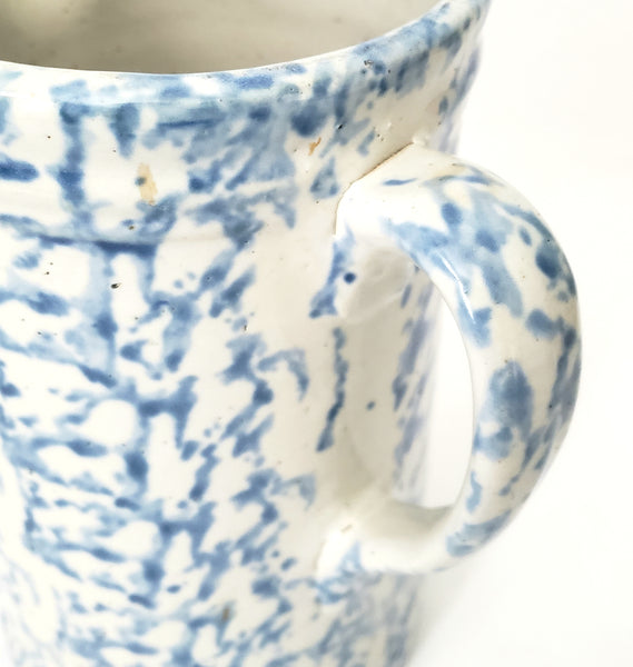 Antique Blue Spongeware Salt Glazed Stoneware Pitcher