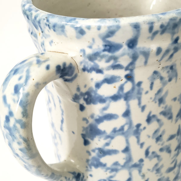 Antique Blue Spongeware Salt Glazed Stoneware Pitcher