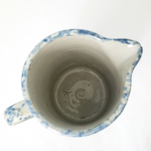 Antique Blue Spongeware Salt Glazed Stoneware Pitcher