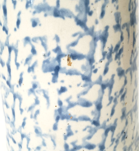 Antique Blue Spongeware Salt Glazed Stoneware Pitcher