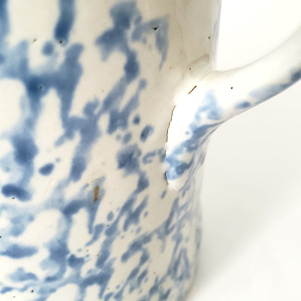 Antique Blue Spongeware Salt Glazed Stoneware Pitcher
