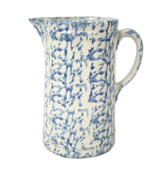Antique Blue Spongeware Salt Glazed Stoneware Pitcher