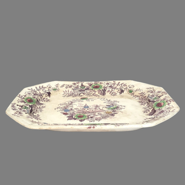 Large Antique Ironstone Purple Transferware Platter TYROL 17 3/4" John Wedgwood England
