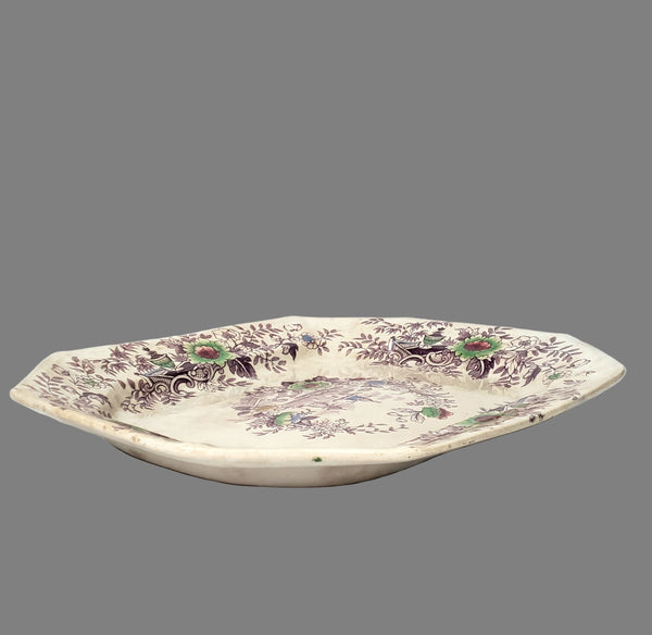 Large Antique Ironstone Purple Transferware Platter TYROL 17 3/4" John Wedgwood England
