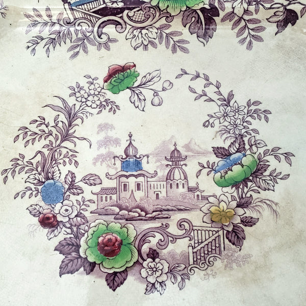 Large Antique Ironstone Purple Transferware Platter TYROL 17 3/4" John Wedgwood England