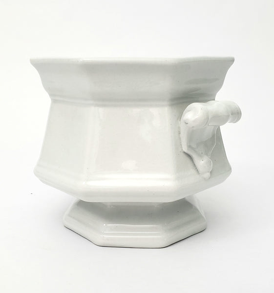 Antique White Ironstone Sugar Bowl No Lid Octagonal Kitchen Accent