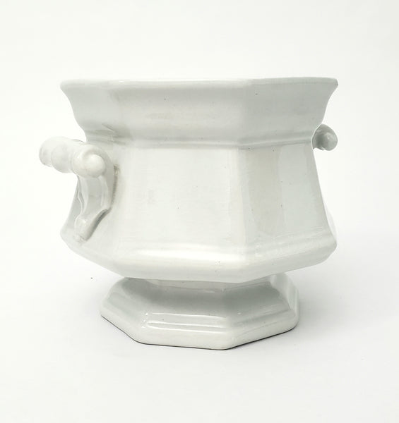 Antique White Ironstone Sugar Bowl No Lid Octagonal Kitchen Accent